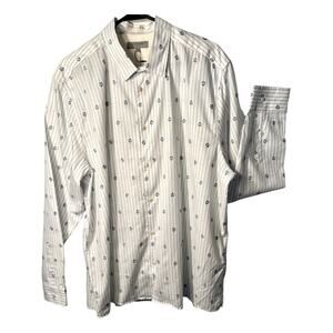 Ted Baker Mens Long Sleeve Shirt Size 2XL White Blue Floral Button Up Collar NWT